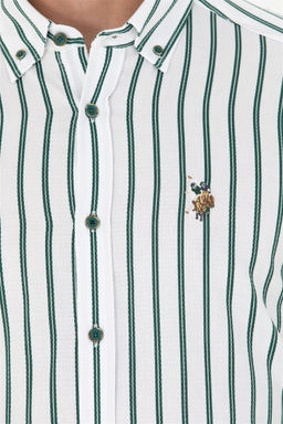 U. S. Polo Assn Мужская белая рубашка в зеленую полоску - U.s. polo assn фото 7