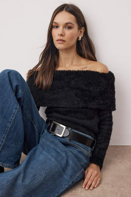 Tas Carmen Yaka Tuylu/Sakal Iplikli Triko Kazak TWOAW24KZ00121 - Trendyolmilla фото 7