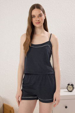 Trendyolmilla Lacivert Cizgili Biyeli Ip Ask?l? Orme Pijama Tak?m? THMSS25PT00388