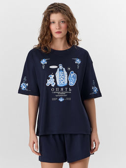 Комплект домашний женский синий с новогодним принтом - Mark formelle фото 4
