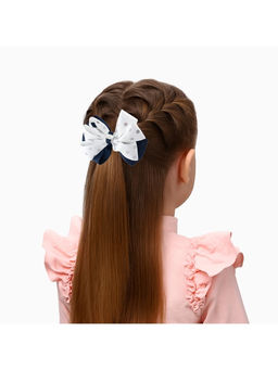 Цена за 6 шт. Бант для волос на резинке «Школьница», горох серебро, 8 см, бело-синий