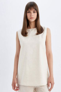 Regular Fit Bisiklet Yaka Pamuklu Kolsuz Basic Duz Tunik