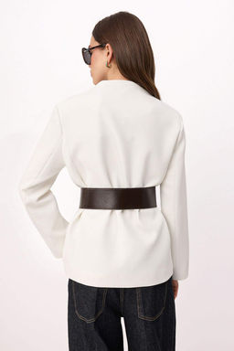 Beyaz Kemerli Dokuma Blazer Ceket TWOSS26BC00047 - Trendyolmilla фото 4