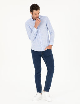 Голубая зауженная рубашка с длинным рукавом - Cacharel фото 4