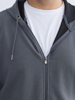 Standart Kal?p Kap??onlu Erkek Fermuarl? Sweatshirt