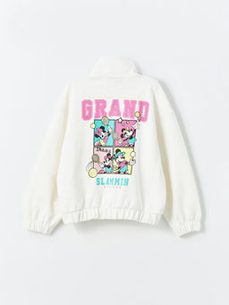 Dik Yaka Minnie Mouse Bask?l? K?z ?ocuk Fermuarl? Sweatshirt