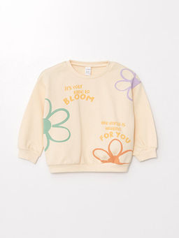 Bisiklet Yaka Bask?l? K?z Bebek Sweatshirt