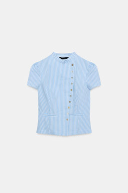 TOP RAYAS BOTONES / Azul / Blanco - Zara фото 4