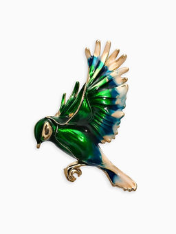Брошь "Птичка" экзотическая, цвет зелёно-голубой в золоте