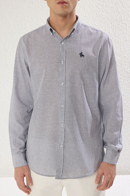 TRENDYOL MAN Lacivert Regular Fit Flaml? Cizgili Nak?sl? S?k Gomlek TMNSS25GO00034 - Trendyolmilla фото 4