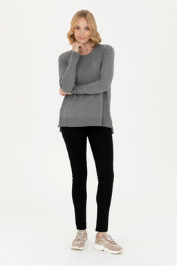 Женский серый меланжевый базовый свитер с круглым вырезом Неожиданная скидка в корзине - U.s. polo assn фото 4