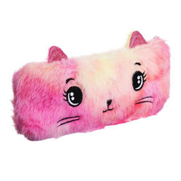 Пенал школьный меховой на молнии Calligrata «Кошечка», пушистый, с ушками, МИКС