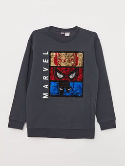 Bisiklet Yaka Marvel Bask?l? ?ift Y?nl? Payetli Uzun Kollu Erkek ?ocuk Sweatshirt - Waikiki фото 2