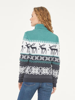 Свитер женский 212-41061. 893/10054/18-5610 т.джинс/белый/аквамарин