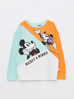 Bisiklet Yaka Minnie ve Mickey Mouse Bask?l? Uzun Kollu K?z ?ocuk Sweatshirt