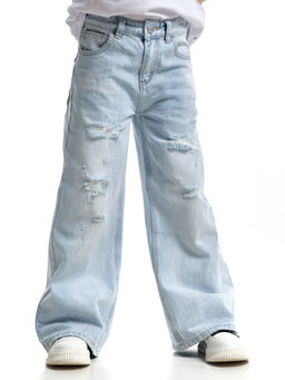 Джинсы клеш рваные для весны и лета 33-1053 св.голубой