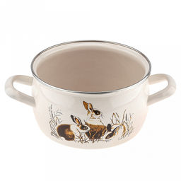 Зайчата Кастрюля эмалированная 2,0л, форма полусфера, стеклянная крышка, нержавеющий ободок (Россия) - Домашняя мода фото 3