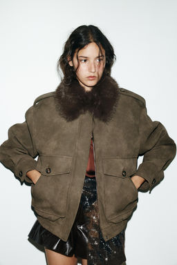 REMOVABLE COLLAR FAUX SUEDE JACKET - Zara фото 3