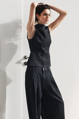 TRF DENIM HALTER TOP WITH TIE DETAIL - Zara фото 4