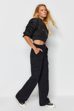 Siyah Kargo Cepli Yuksek Bel Wide Leg Jeans TWOAW22JE0393 - Trendyolmilla фото 8