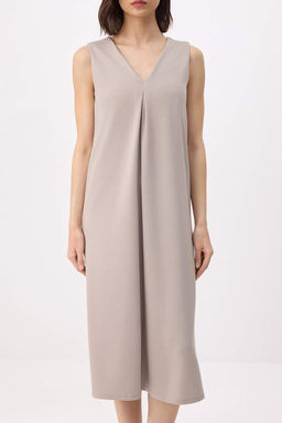 Tas Duz Shift V Yaka Kolsuz Midi Soft Touch Orme Elbise TWOSS26EL00457 - Trendyolmilla фото 3