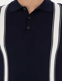 Темно-синяя трикотажная футболка узкого кроя с воротником-поло - Cacharel фото 7