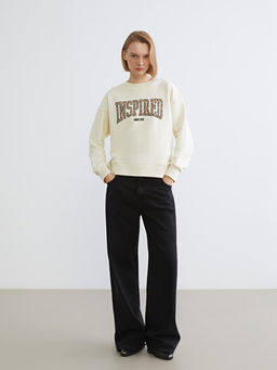 Yaz? Bask?l? Oversize Kad?n Sweatshirt