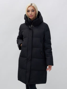 Куртка зимняя женская с капюшоном удлиненная стеганная черного цвета 9629Ch - Mtforce фото 11