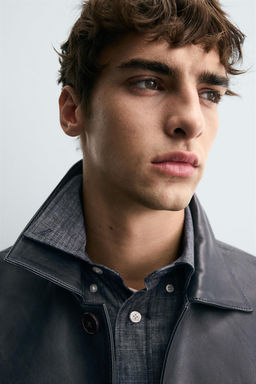 BOXY FIT LEATHER JACKET - Zara фото 5