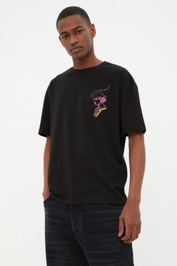 TRENDYOL MAN Siyah Oversize/Genis Kesim Sanatsal Bask?l? %100 Pamuklu T-Shirt TMNSS22TS1601 - Trendyolmilla фото 2