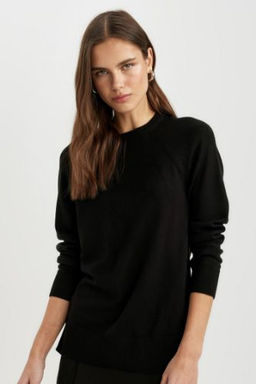 Yumusak Dokulu Bisiklet Yaka Reglan Kol Basic Duz Triko Kazak