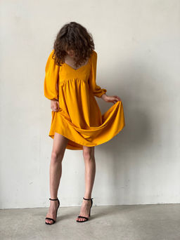 Платье-миди с пышными рукавами в цвете манго - Martichelli фото 39