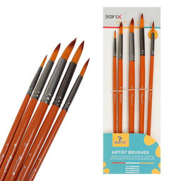 Набор кистей для рисования, синтетика, 5 штук: № 2, 4, 6, 8, 10, круглые, деревянная ручка, международный размер