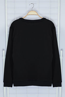 Siyah Regular/Normal Kesim Dokulu Panel Detayl? Basic Sweatshirt TMNAW25SW00149