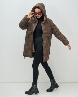 Куртка зимняя женская с капюшоном модная темно-коричневого цвета 7653TK Бренд: Visdeer  фото 11