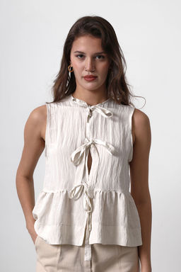 Trendyolmilla Bej Onu Baglama Detayl? Buzgulu Crop Dokuma Bluz TWOSS25BZ00156  фото 3