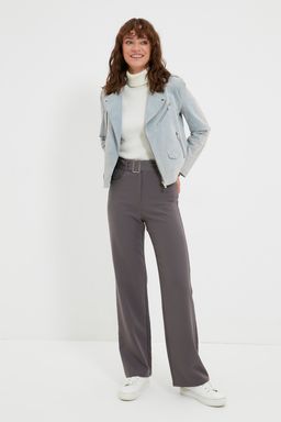 TRENDYOLMILLA Antrasit Kemerli Straight/Duz Kesim Dokuma Kumas Pantolon TWOSS21PL0104 фото 3