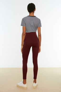 Bordo Toparlay?c? Beli Lastikli Yuksek Bel Esnek Orme Tayt TWOAW20TA0087