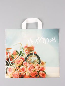 Цена за 50 шт. Пакет "Счастливый день", полиэтиленовый с петлевой ручкой, 38 х 34 + 3 см, 70 мкм