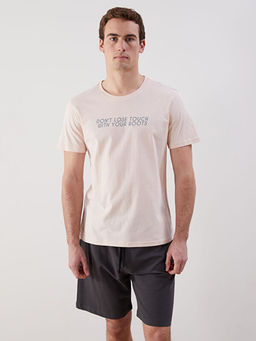 Bisiklet Yaka Bask?l? Penye Erkek Ti??rt