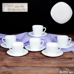 Чайный набор 12 предметов 250 мл белый квадратная форма А / FXB220/FBD220-6A (WHITE ) /уп.8/ цветная коробка
