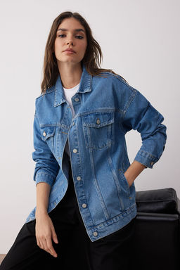 Mavi Oversize Trucker Denim Ceket TWOAW23CE00189 - Trendyolmilla фото 2