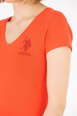 U. S. Polo Assn Женская красная базовая футболка с v-образным вырезом - U.s. polo assn фото 14