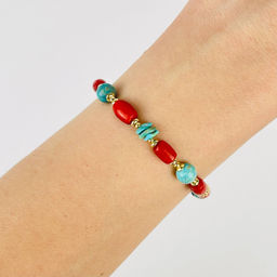Браслет из Коралла и Бирюзы 16,5 см +
