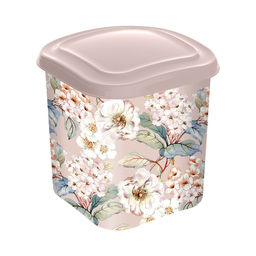 Емкость для сыпучих продуктов пластмассовый 1,1л, 11,9х11,9х12,8см, бежевый, с декором (Россия)