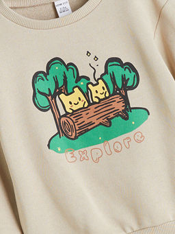 Bisiklet Yaka Bask?l? Erkek ?ocuk Sweatshirt