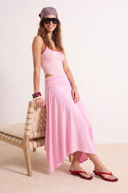 Pembe %100 Viskon Asimetrik Astarl_ Maxi Uzun Etek TWOSS26ET00242 - Trendyolmilla фото 4