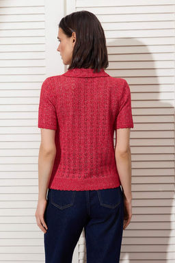 K?rm?z? Pamuk Kar?s?ml? Dugmeli Triko Bluz TWOSS26BZ00294
