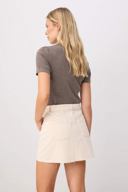 Ekru Pa_a Kesikli Mini Denim Etek TWOSS26ET00257 - Trendyolmilla фото 4