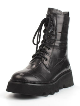 01-C1110-1 BLACK Ботинки демисезонные женские (натуральная кожа, байка)